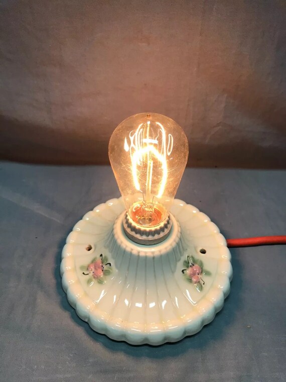 VTG Flush Mount Porcelain Ceiling Light Shabby Floral Chic Old