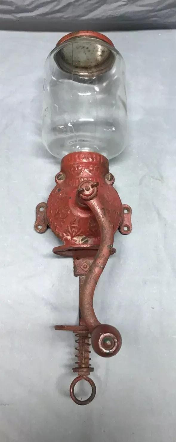 Antique VTG Arcade Number Crystal Coffee Grinder Wall Mount Old