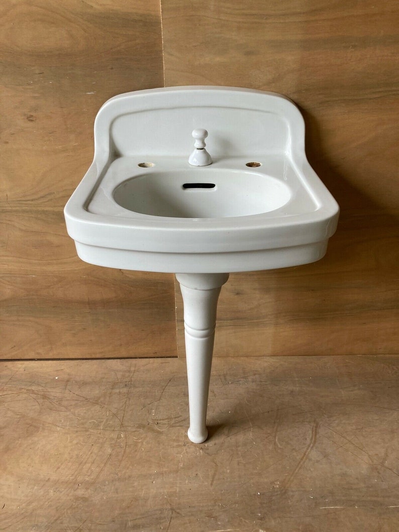 Antique Ceramic White Porcelain Pedestal Peg Leg Sink Vtg Etsy