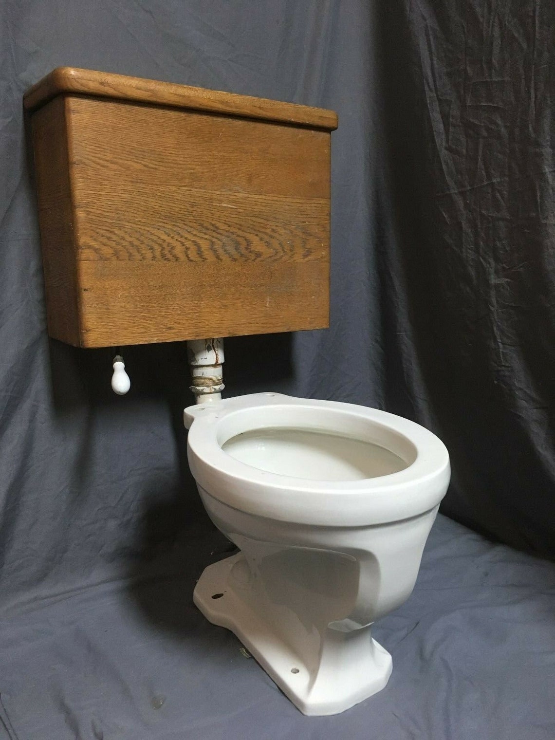 Antique Ceramic White Porcelain Toilet Bowl Bottom Lever Oak Etsy