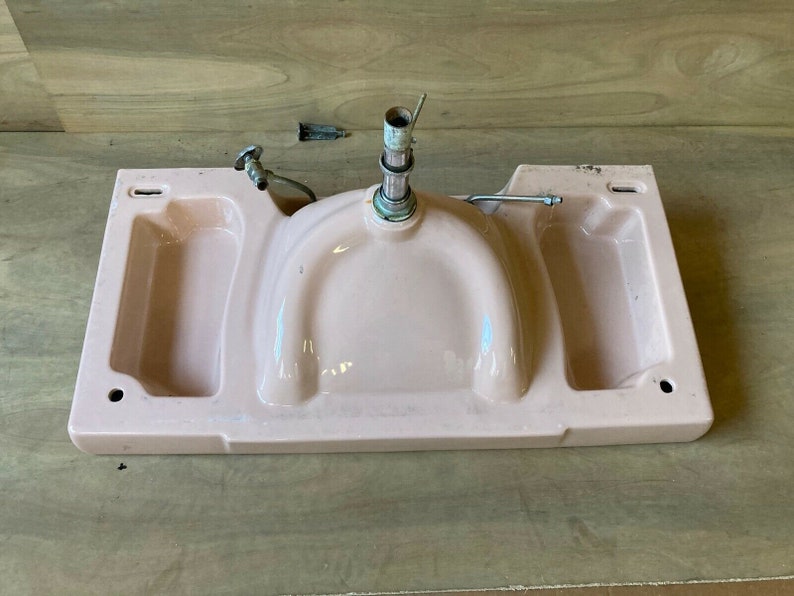 Vtg Mid Century Ceramic Pink Porcelain Vanity Bath Sink Retro Etsy
