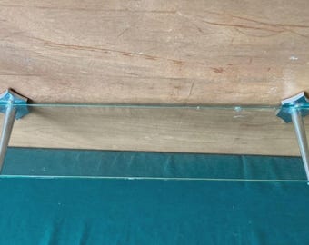Antique 22" Glass Shelf Chrome Plated Brass Deco Wall Brackets Hoegger 427-26E