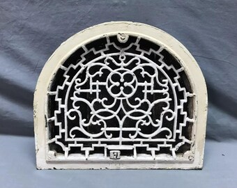Antique VTG Cast Iron Arch Top Dome Heat Grate 11x13 White Register Old 1438-24B