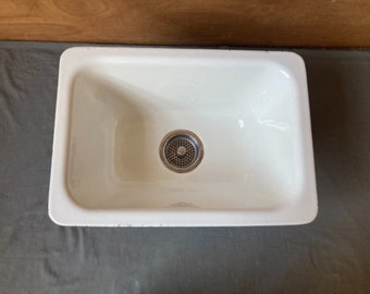 Vtg Mid Century Cast Iron White Porcelain Single Basin Drop In Sink 259-23E