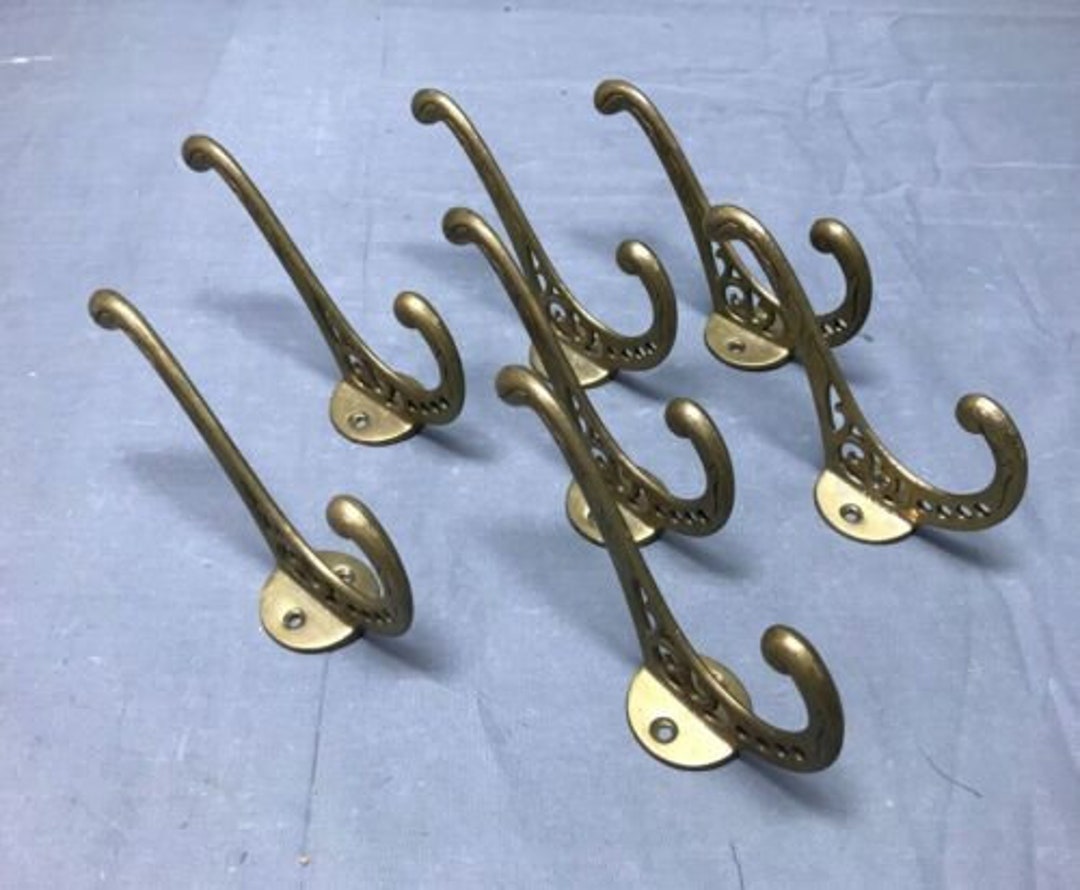 Vintage Set 7 Antique Brass Hall Tree Double Hooks Coat Hat Etsy