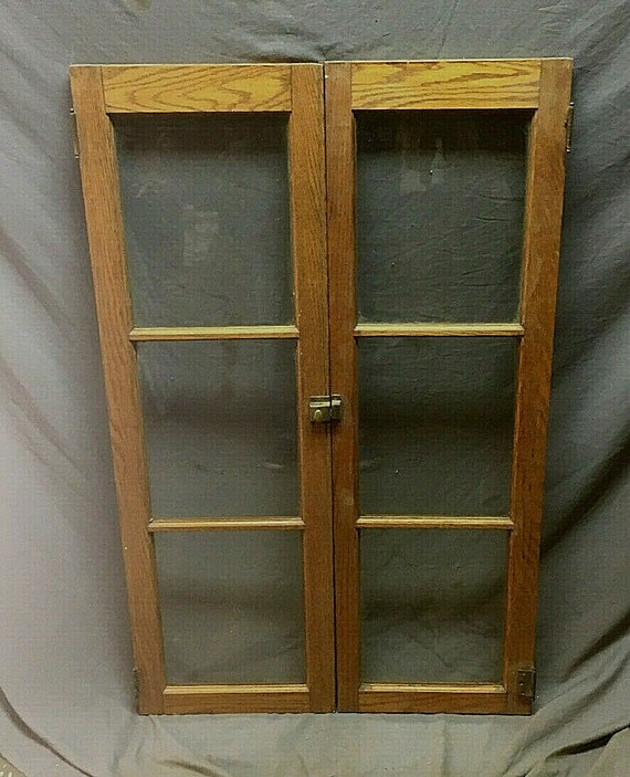 Antique Pair Oak Cabinet Cupboard Pantry Door Window 50x15 Etsy
