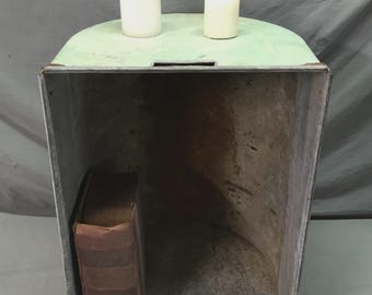 Vintage Cottage Nightstand End Table Galvanized Wash Tub Table Mint Green 1283-25B