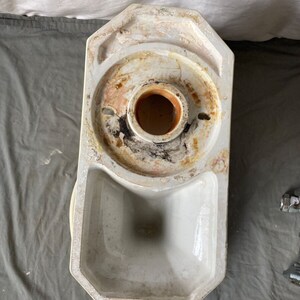 May include: A white porcelain toilet bowl with a round opening and a rectangular base. The bowl is designed for a wall-mounted installation.