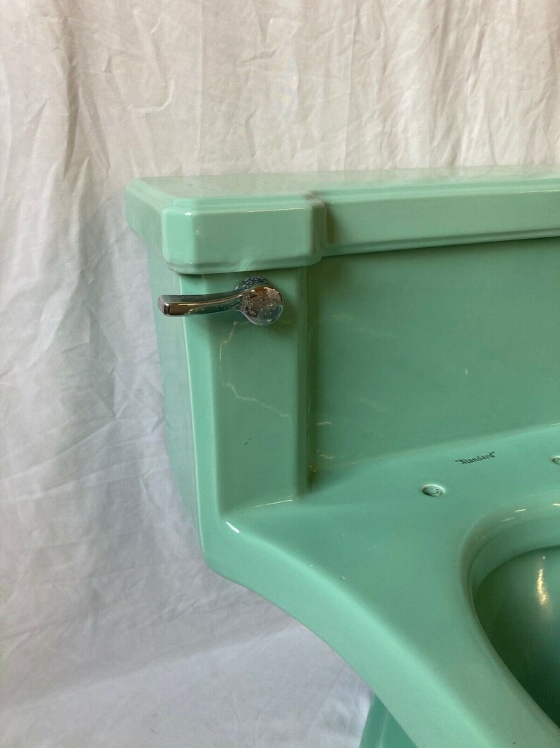 Vtg Mid Century Ceramic Deco Low Boy Toilet Jadeite Ming Green Etsy