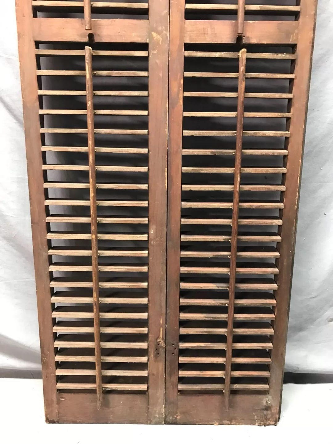 Antique Wood 18x55 Louvered Interior Window Half Bi Fold Shutters Old ...