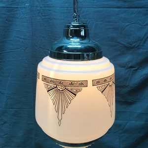 Antique Deco NOS Milk Glass Shade Skyscraper Pendant Light Fixture Vtg 473-23B