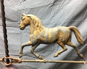 Antique Gold Gild Horse Copper Metal Amethyst Glass Ball Weathervane VTG 634-22B