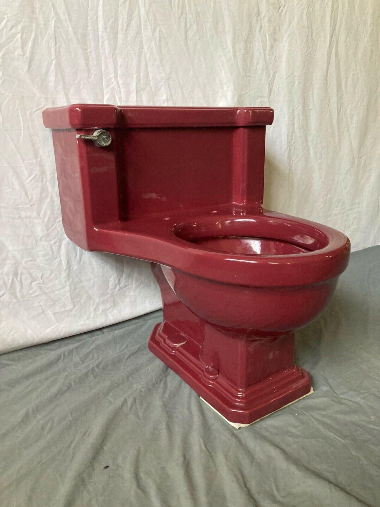 Vtg Mid Century Low Boy Deco 1 Piece Toilet Burgundy Red Old Etsy