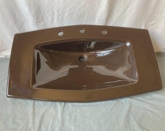 Vtg Ceramic Expresso Brown 38x22 Self Rimming Drop In Sink NOS La Gran 105-26E