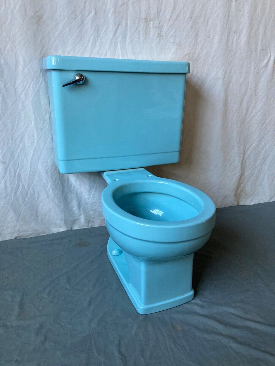 Vtg Mid Century Ceramic Lucerne Blue Porcelain Toilet Old Crane Drexel