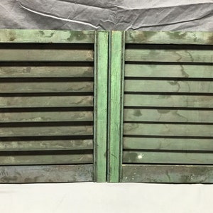 Pair VTG Small Green Antique House Wood Window Shutters 15x17 Old 335-23B
