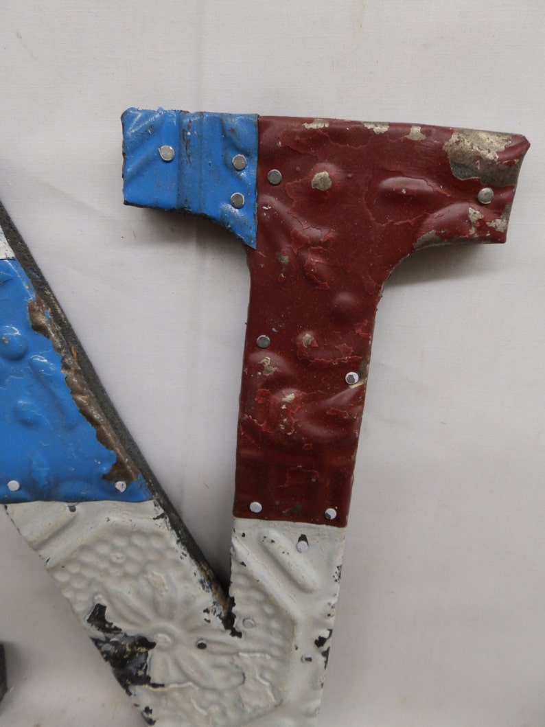 Tin Ceiling Wrapped 8 Letter N Patchwork Reclaimed Metal Mosaic Wall Hanging S1987-14
