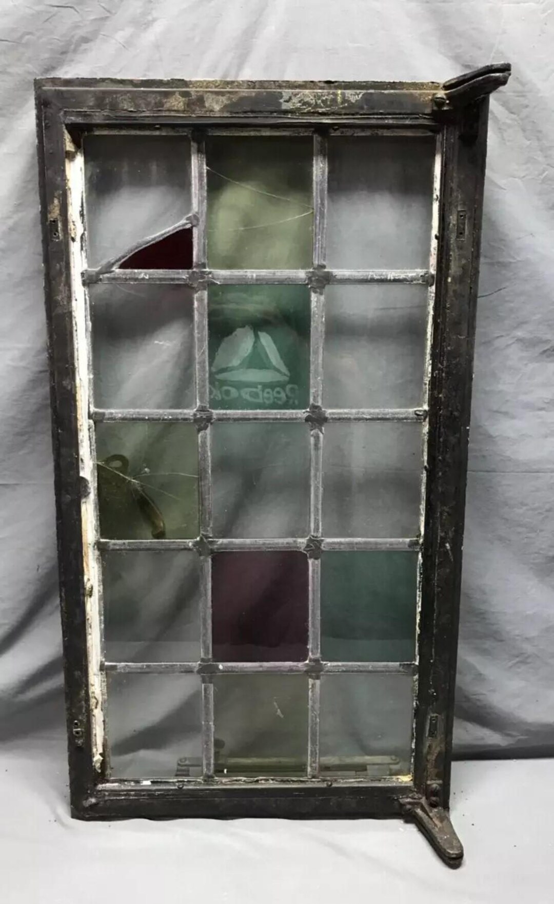 VTG Steel 16 Lite Leaded Stained-glass 20x37 Tutor Casement Window Old ...