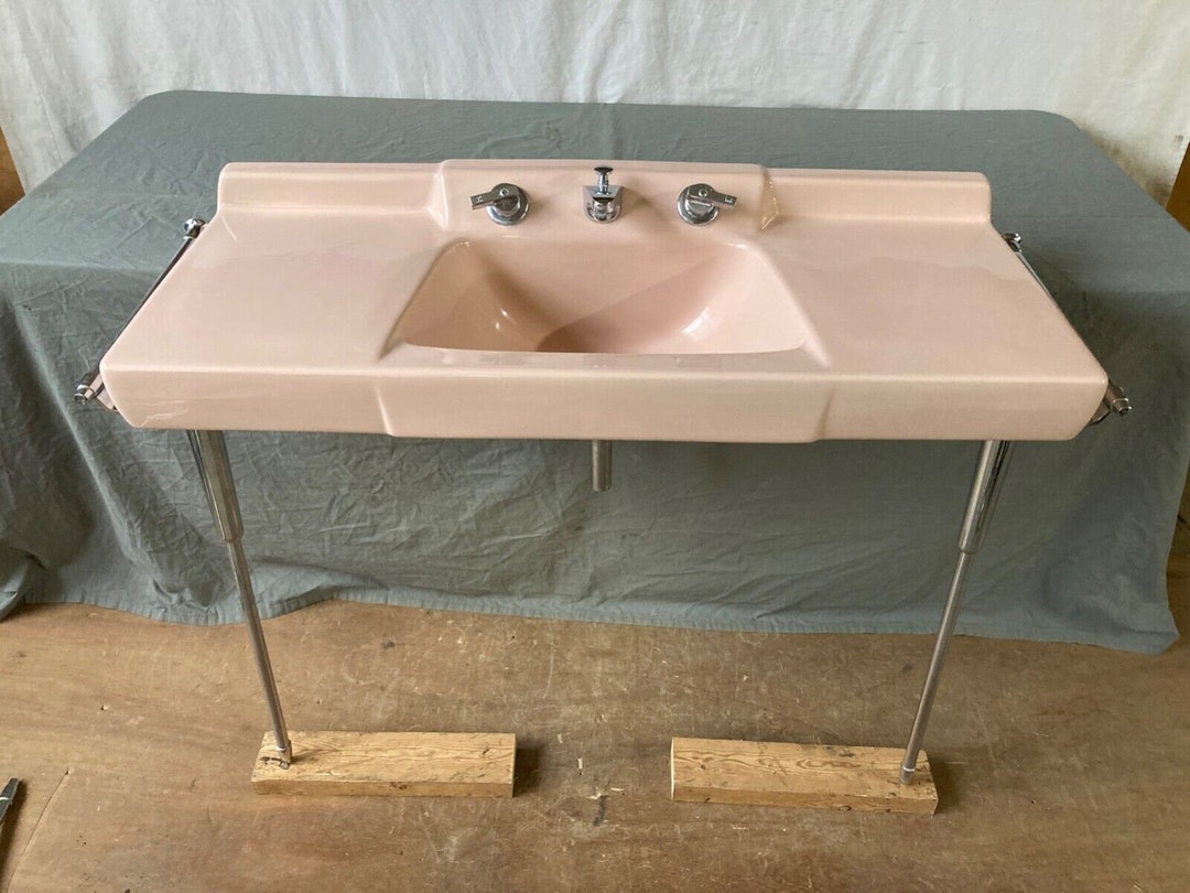 Vtg Deco Coral Pink Console Bathroom Sink Chrome Legs Towel Bars Standard 2923E PICK UP ONLY Etsy
