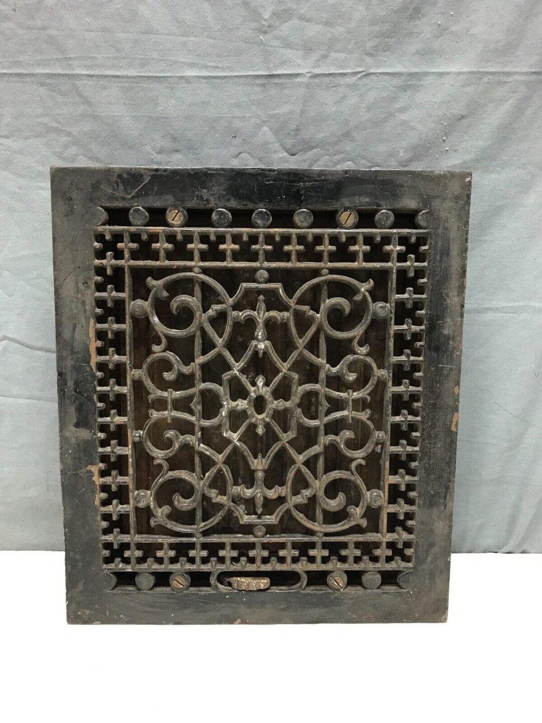 Antique Cast Iron Heat Grate Wall Register 10x12 Victorian VTG Old 1746