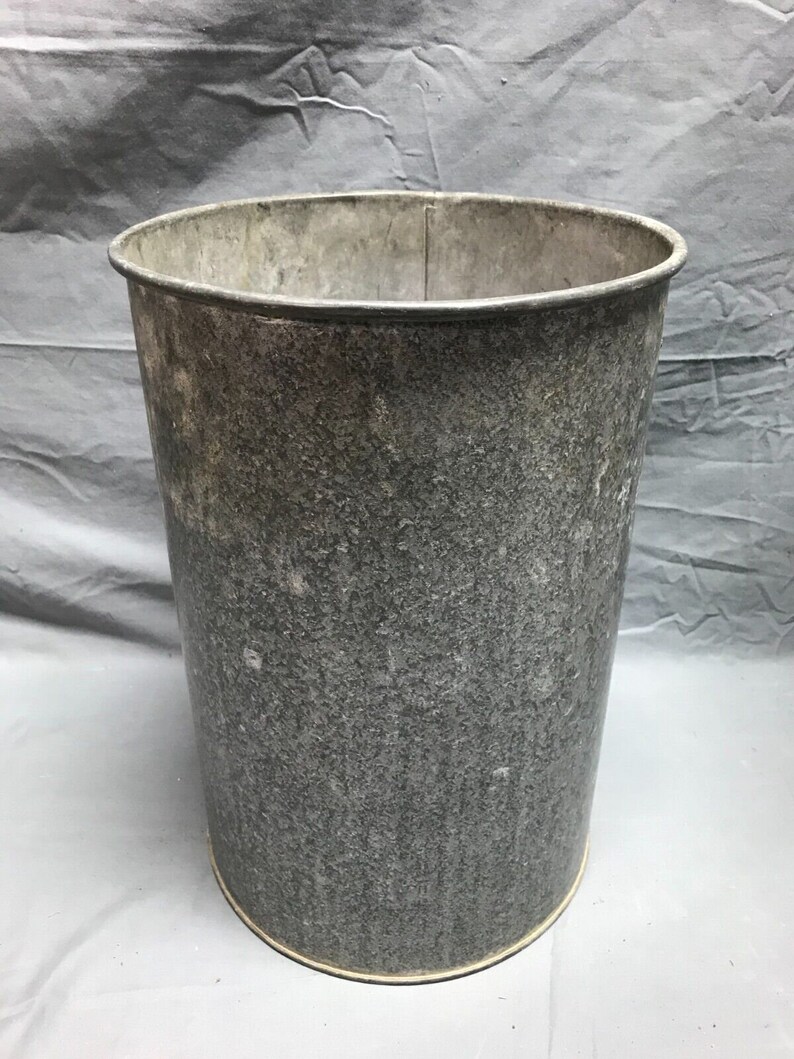 VTG Metal Cylinder Trash Can Waste Basket Flip Top Lid Office Etsy