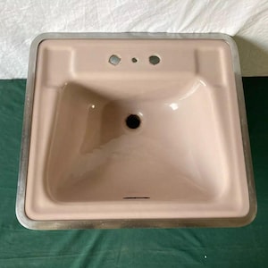 Vintage Mid Century 20x18 Cast Iron Taupe Porcelain Drop In Bath Sink Old 17-25E