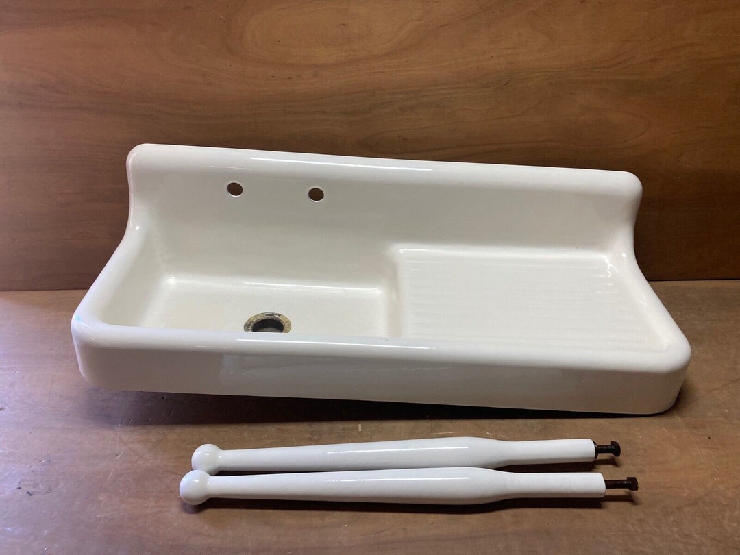 Antique 52 High Back Cast Iron Porcelain Kitchen Sink Legs Standard 150