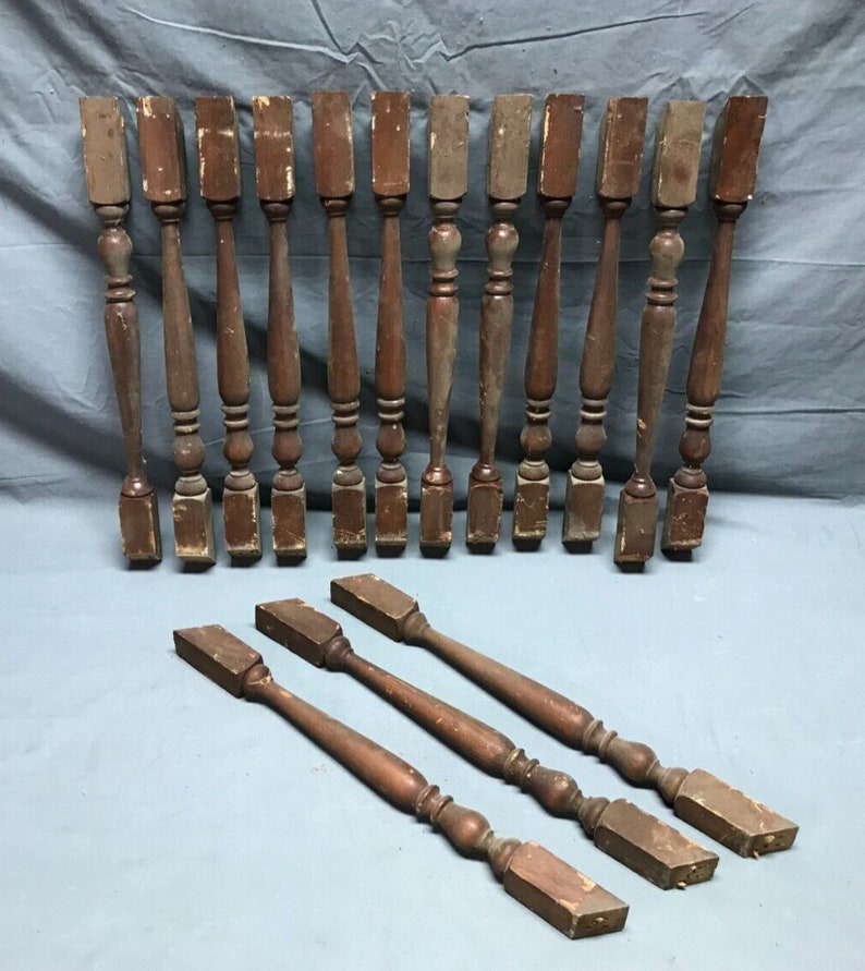 Antique Lot 15 Turned Wood Pine 2x20 Spindles Staircase Old Vintage 59-23B image 9