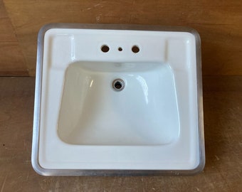 Vtg Ceramic White 20x18 Drop In Sink American Standard Old Bath Lavatory 675-23E