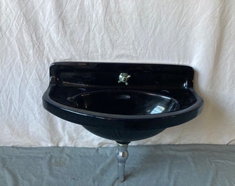 Antique Vitreous China Black Porcelain Half Round Bath Sink Standard Vtg 415-22E