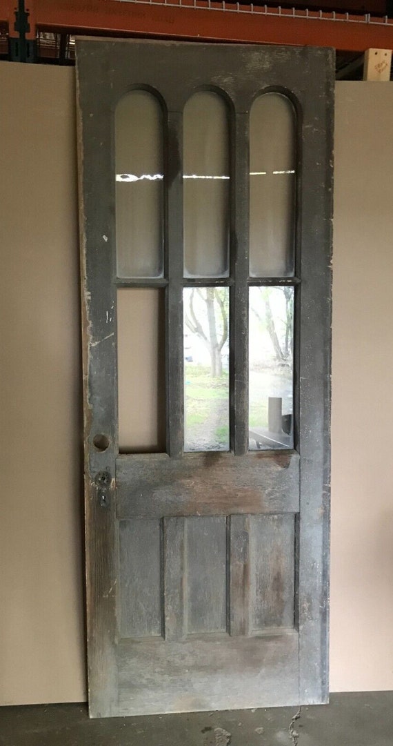 1 Antique Exterior 34x89 Shabby Triple Arched Glass 6 Lite Door