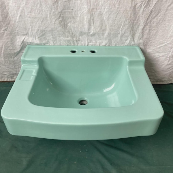 Vintage Mid Century 24x20 Aqua Blue Green Ceramic Bathroom Wall Sink 18-26E
