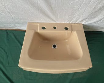 Vtg Mid Century Ceramic Crane Drop In Sun Tan Bath Wall Sink Lavatory 102-24E