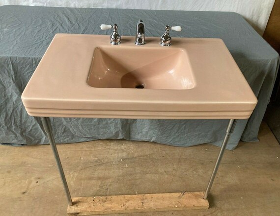 Vtg Mid Century Persian Brown Console Bathroom Sink Chrome - Console Style Bathroom Sinks In Myanmar Vtg Mid Century Persian Brown Console Bathroom Sink Chrome - Console Style Bathroom Sinks In Myanmar