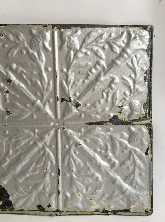 Authentic 1890 S Tin Ceiling Tile Panel Silver Torches 12 X 12 Arts And Crafts Reclaimed 54 16
