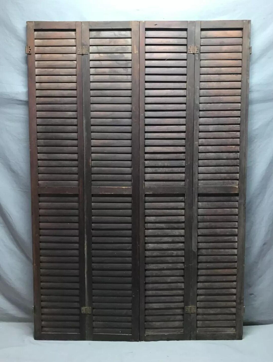 Antique Pair Wood 19x55 Louvered Interior Window Bi- Fold Shutters Old ...