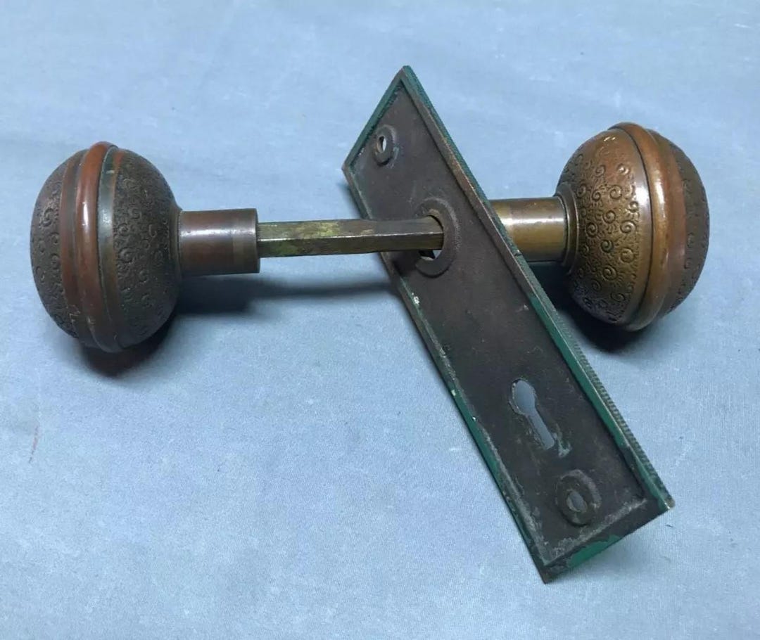 Antique Brass Doorknob Set Old VTG Decorative Pinwheel Handle Hardware ...
