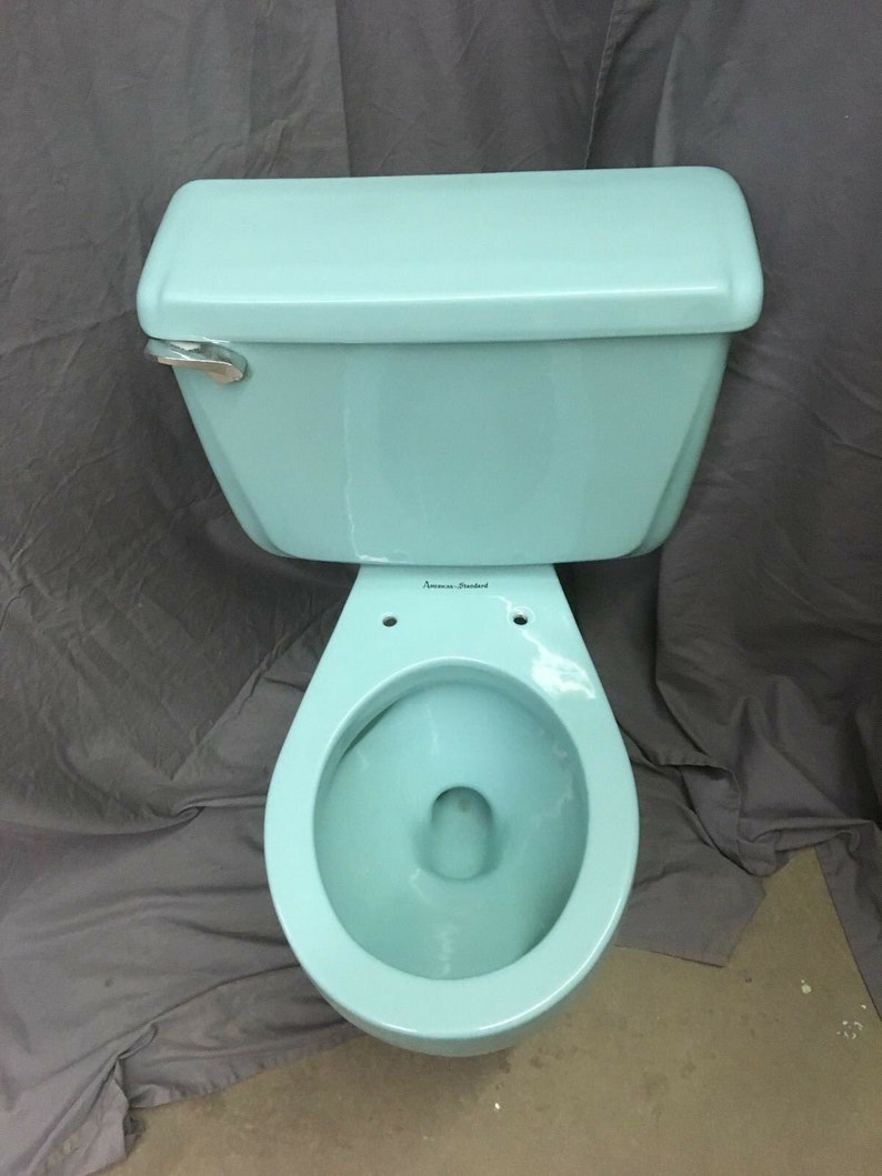 Vtg Mid Century Aqua Blue Porcelain Toilet Bowl Tank Lid Etsy