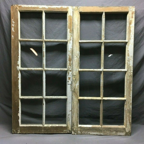 Pair Antique 8 Lite Casement Cabinet Cupboard Windows Vintage 21x45 Old 1398-21B