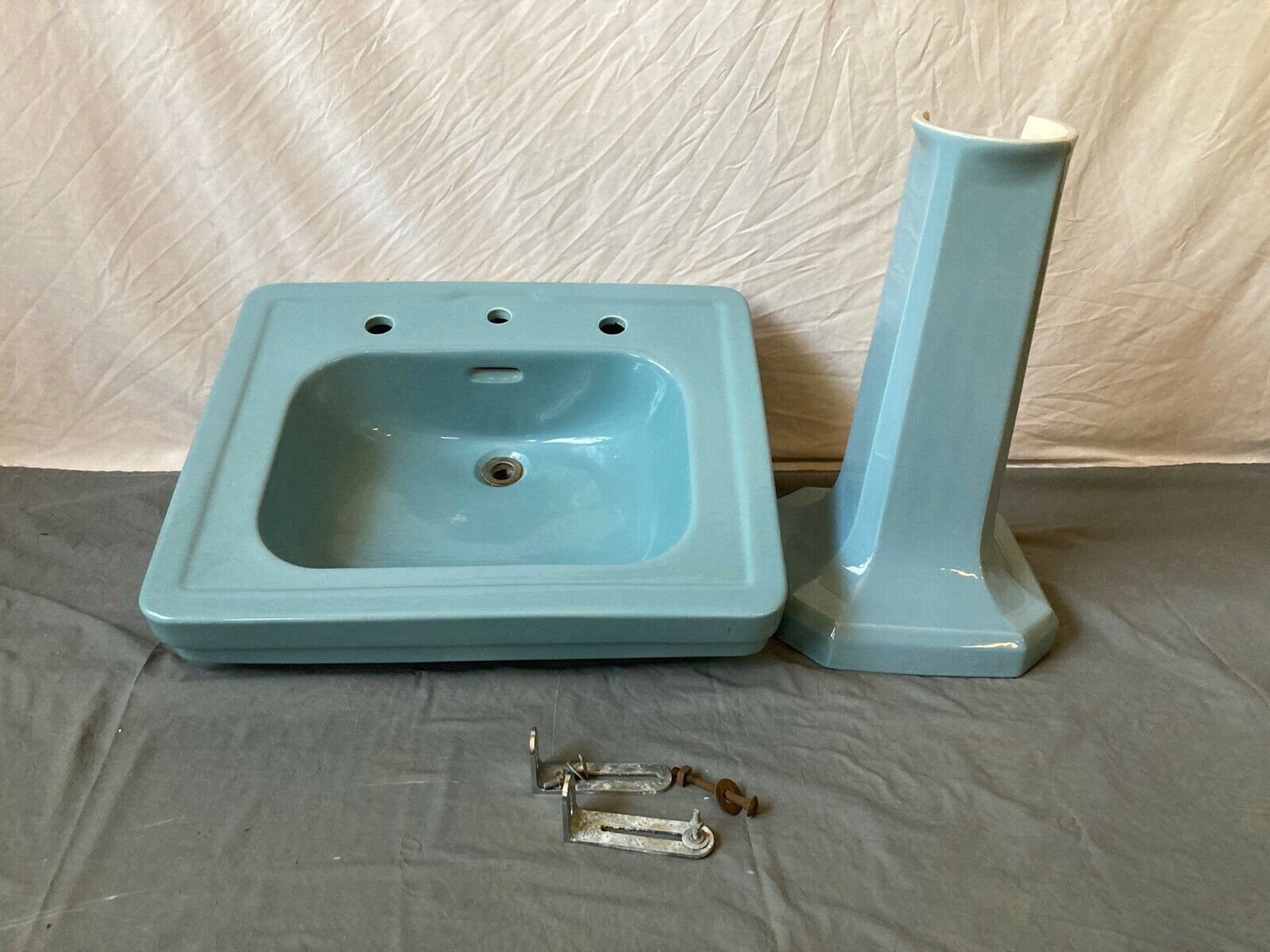 Vtg Mid Century Ceramic Sky Blue Porcelain Pedestal Sink Old Etsy