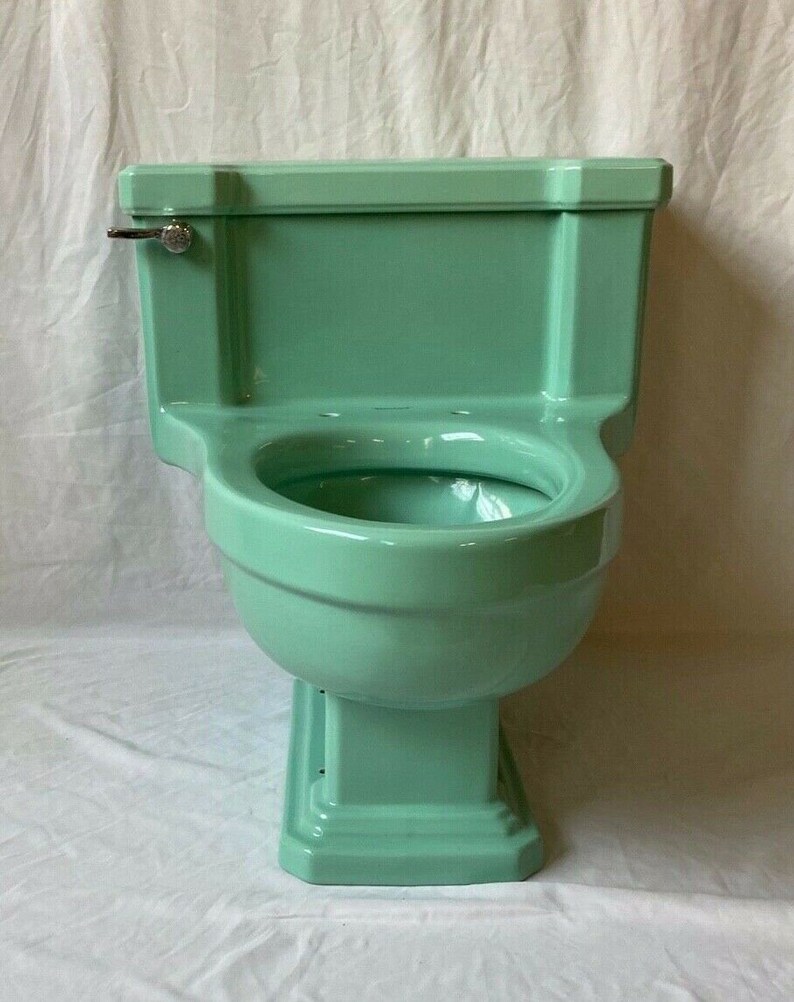 Vtg Mid Century Ceramic Deco Low Boy Toilet Jadeite Ming Green Etsy