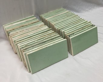 Antique Vintage Lot 50 Ceramic Jadeite Green Thick Subway Tile 3x6 Old 1642-24B