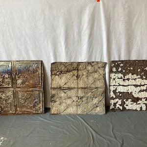 Lot of 3 Antique Tin Ceiling 2' x 2' Shabby Tile 24" SQ Chic VTG Crafts 55-23A