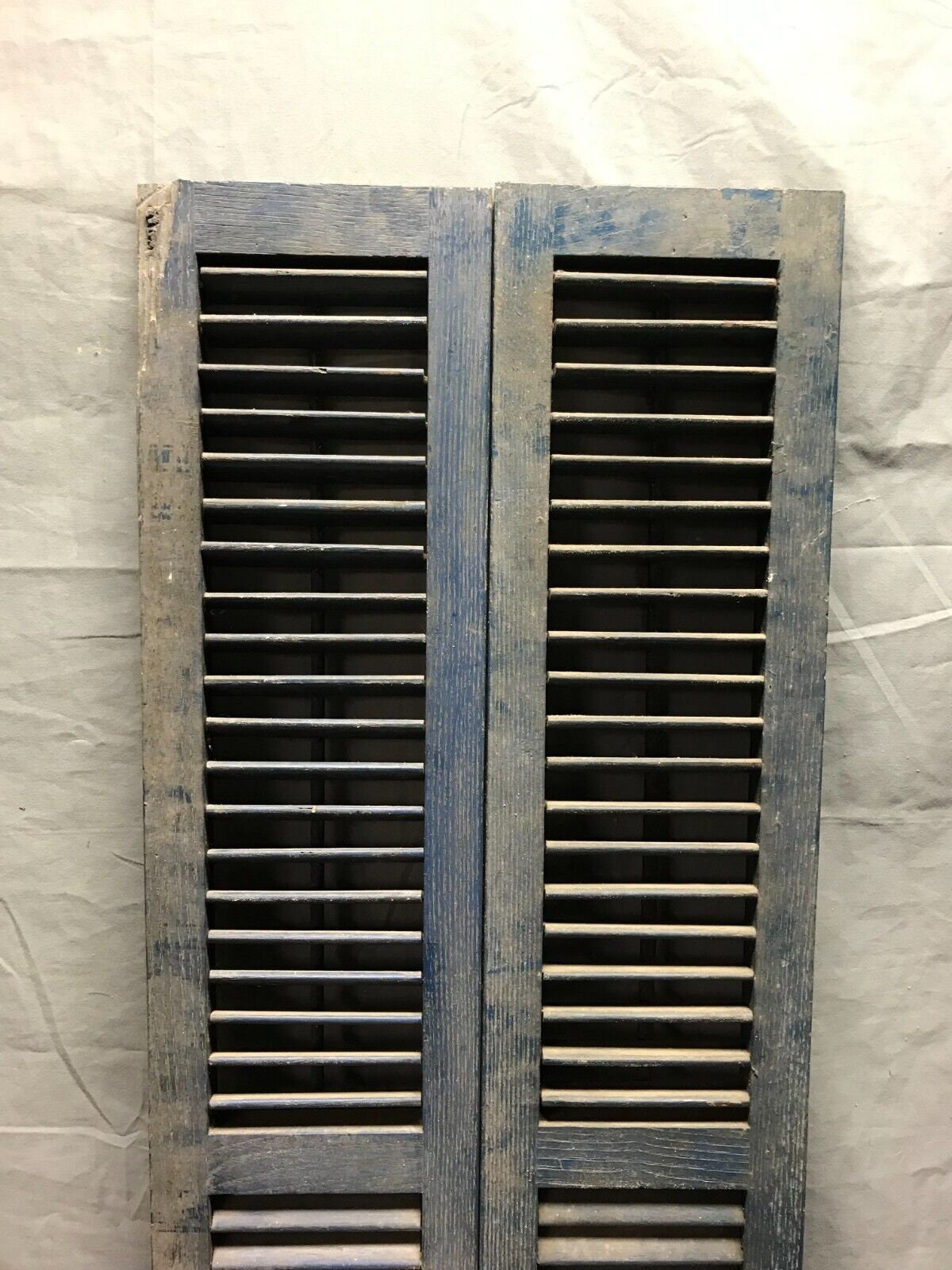 Antique Pair Wood 7x44 Louvered Blue Chestnut Interior Shutters Old ...