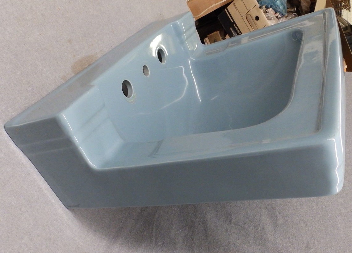 Vintage Blue Porcelain Ceramic Bathroom Sink Old Standard Etsy