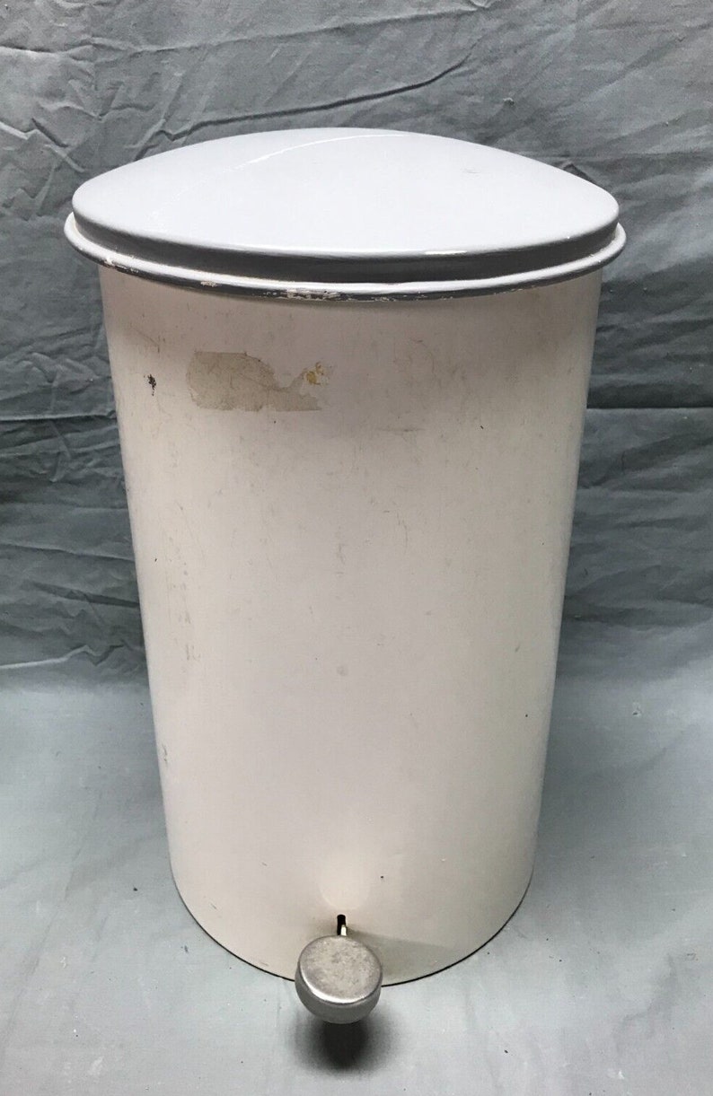 VTG Metal Cylinder Trash Can Waste Basket Flip Top Lid Office Etsy