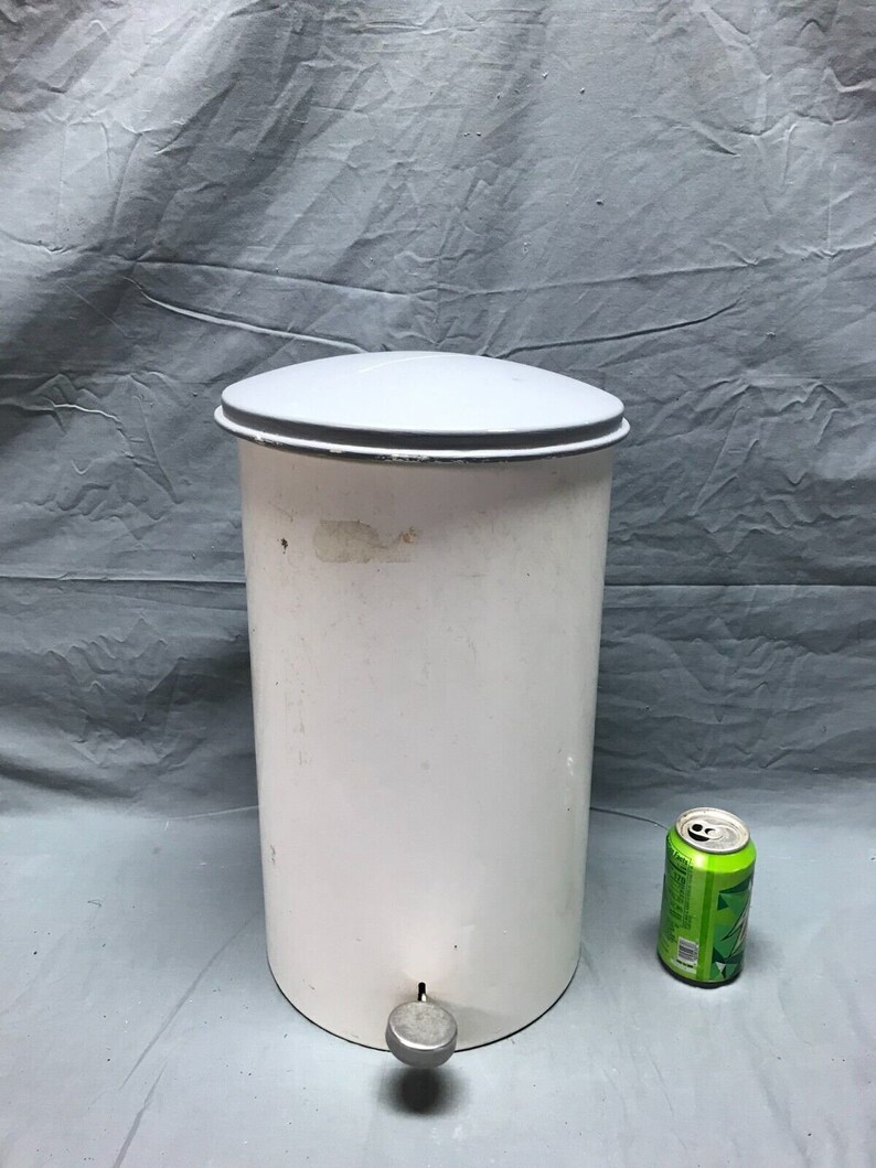 VTG Metal Cylinder Trash Can Waste Basket Flip Top Lid Office Etsy