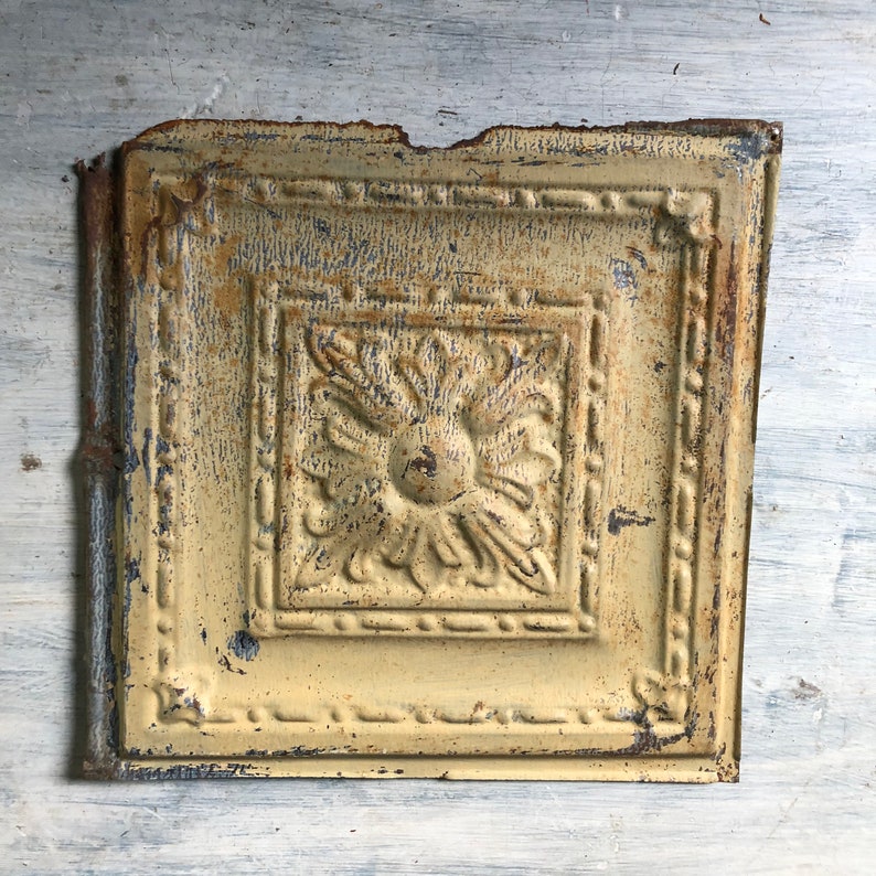 Authentic 1890 S Tin Ceiling Tile Panel Tan 12 X 12 Arts And Crafts Reclaimed 50 18i
