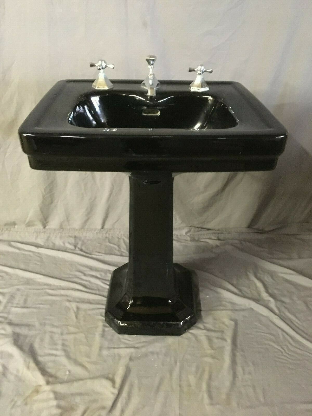 Antique Ceramic Black Porcelain Pedestal Bath Sink Standard Etsy