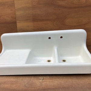 Antique High Back Cast Iron White Porcelain Kitchen Sink 60" Double Basin 587-23 **PICK UP ONLY***